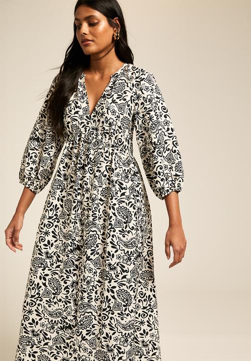 New Look - Sasha paisly smock midi  - camel
