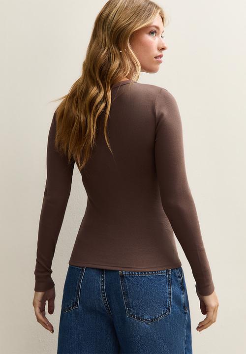 New Look - LS Rib crew - dark brown