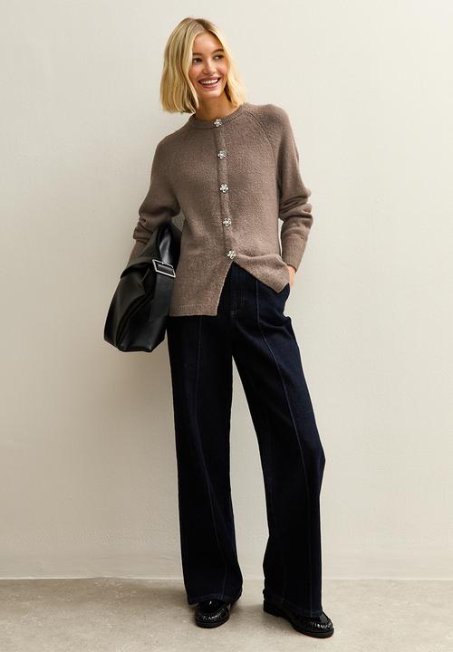 New Look - Op k vde flower bttn - dk mink