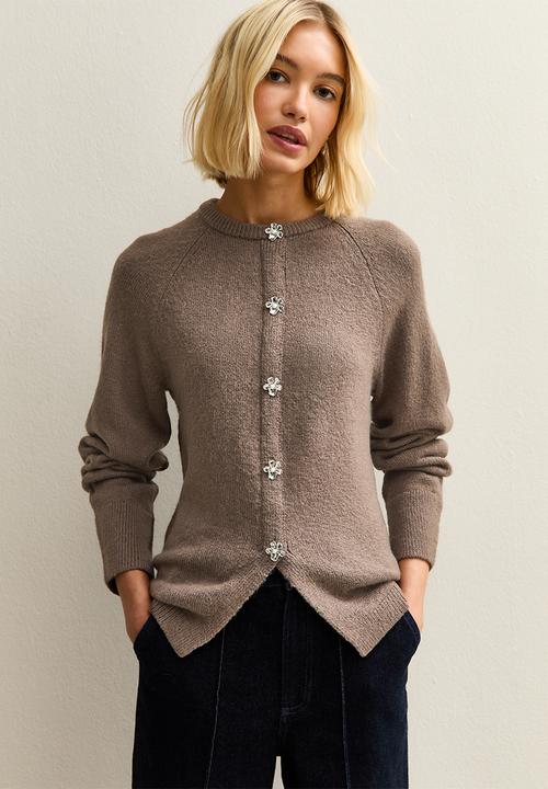 New Look - Op k vde flower bttn - dk mink