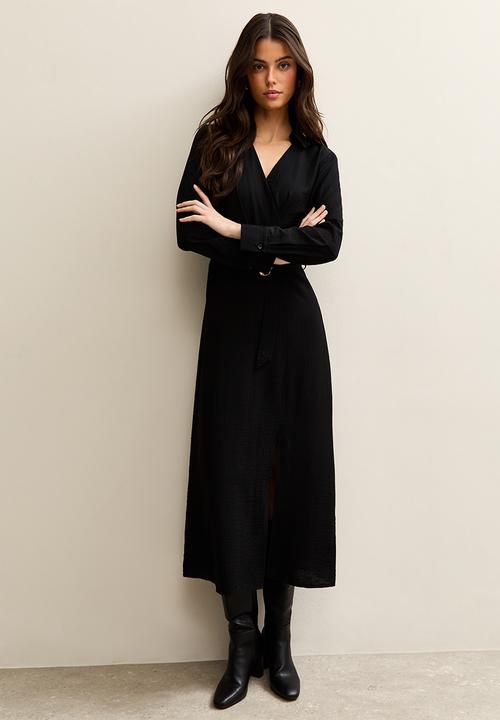 New Look - Wren wrap shirt midi - black