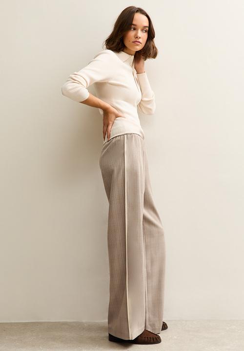 New Look - Check Side Stripe Wideleg Trouser - lt. brown