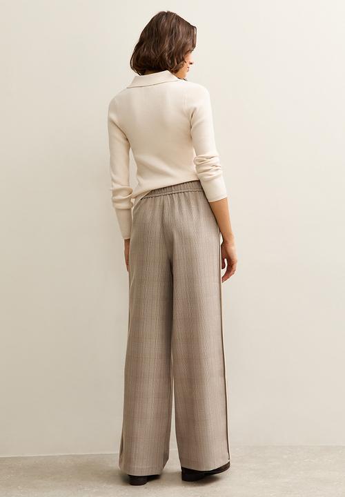 New Look - Check Side Stripe Wideleg Trouser - lt. brown