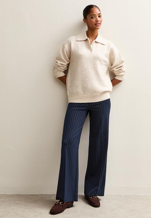 New Look - Pinstripe Jersey Pull On Trousers - blue