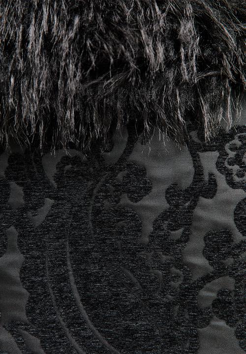 New Look - Printed suedette mix fur coat - black