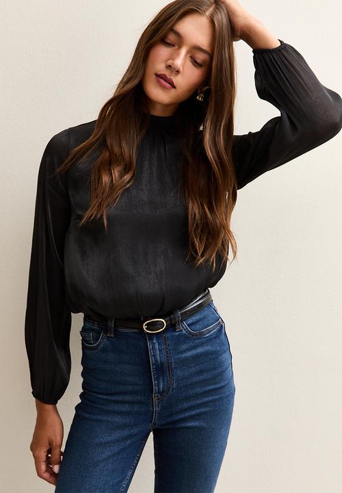 New Look - Gigi glass bubble hem ls shell - black