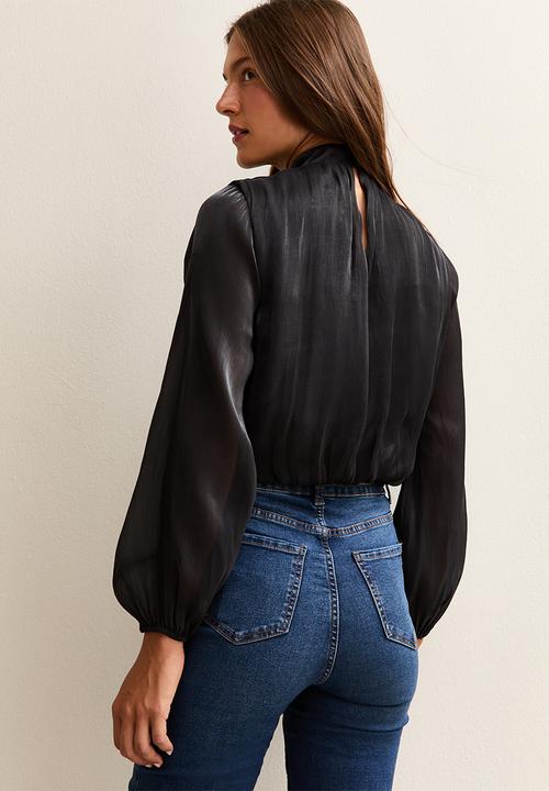 New Look - Gigi glass bubble hem ls shell - black
