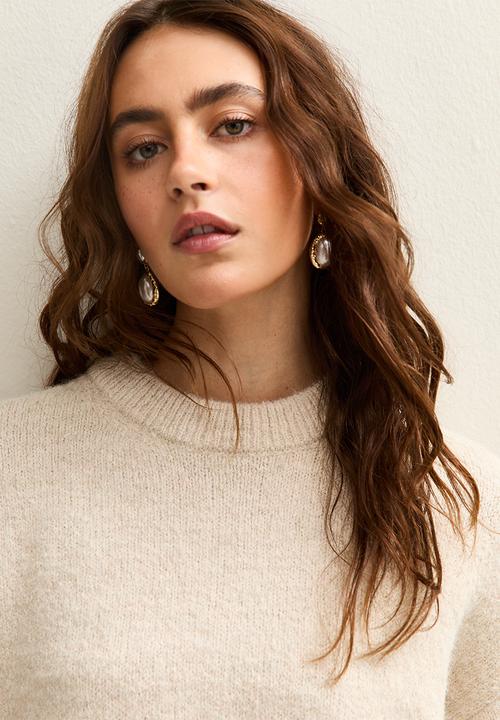 New Look - Crew Neck Oversized Textured Knit Jumper - cream