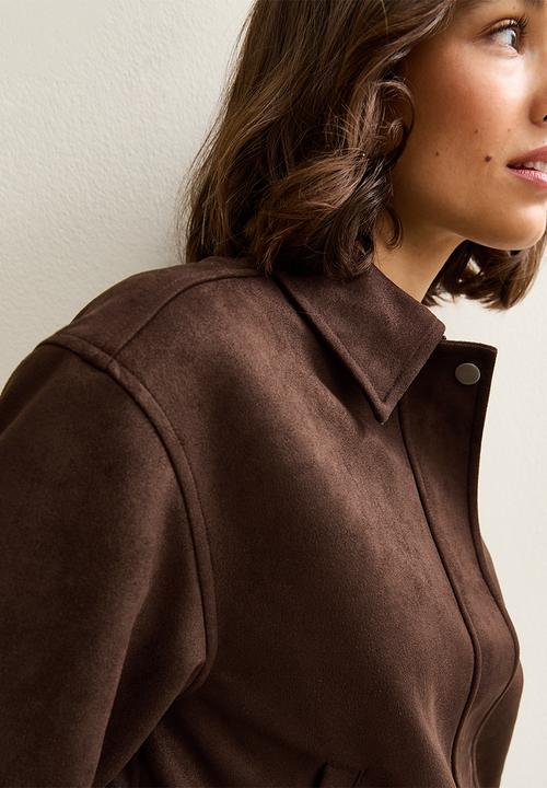 New Look - Suedette bubble hem jacket - dk brown