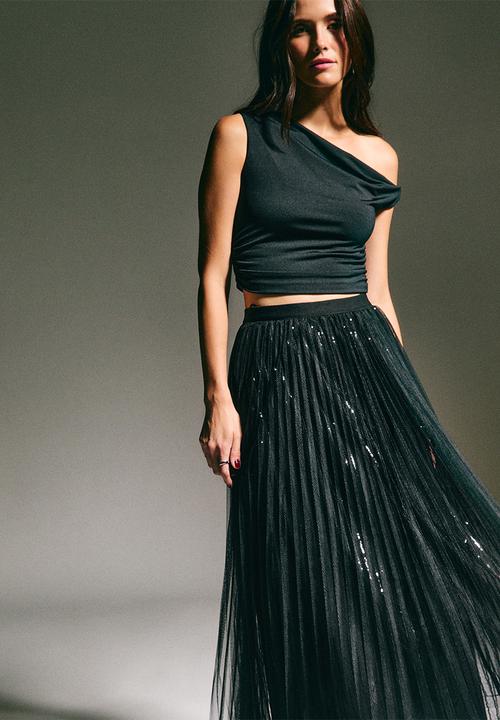 New Look - Sequin Tulle Midi Skirt- black