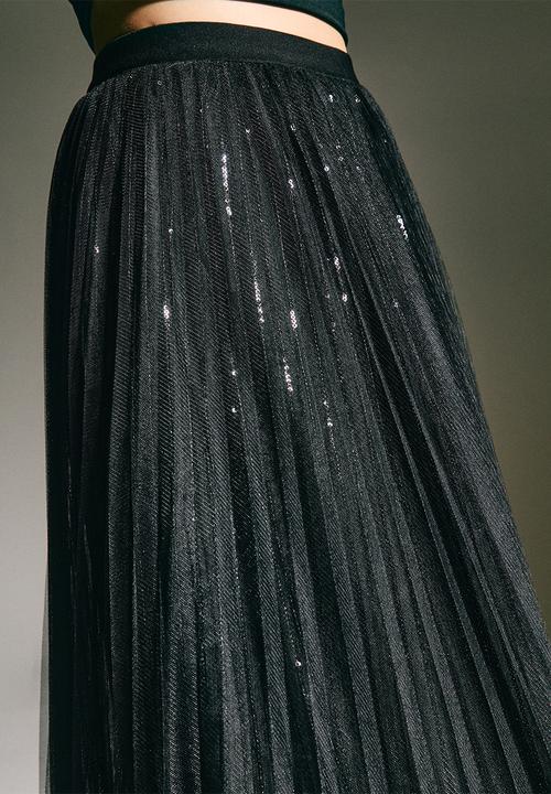 New Look - Sequin Tulle Midi Skirt- black