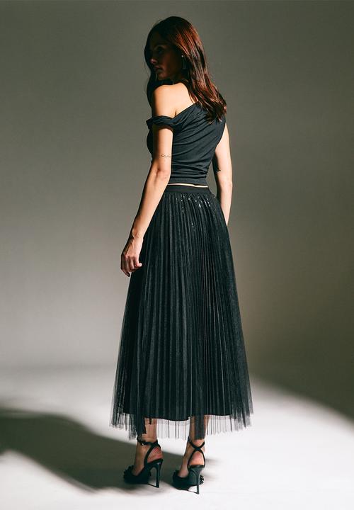 New Look - Sequin Tulle Midi Skirt- black