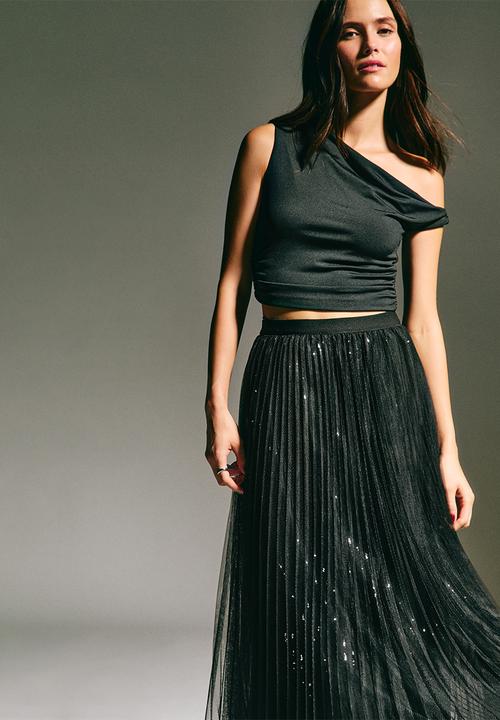 New Look - Sequin Tulle Midi Skirt- black