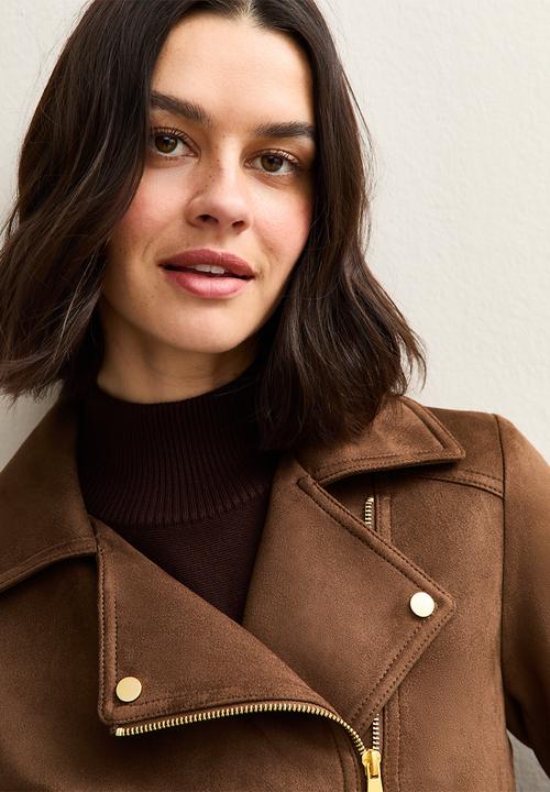 New Look - Suedette biker jacket - dk brown