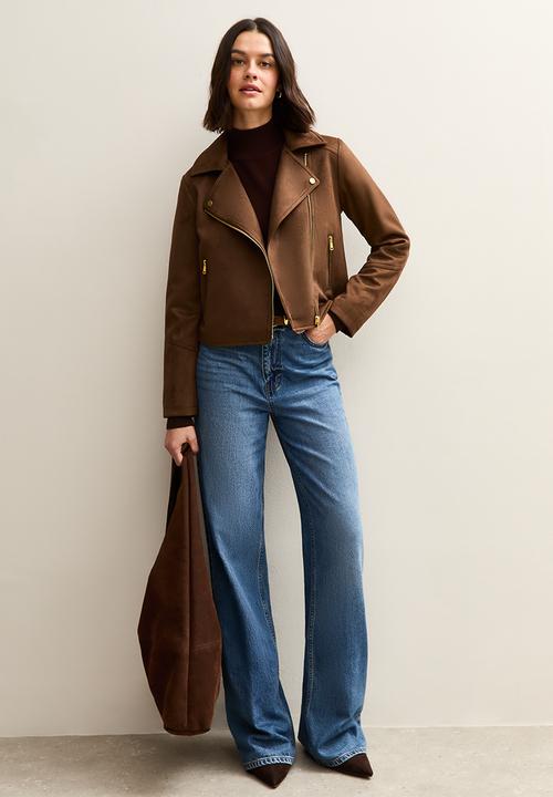 New Look - Suedette biker jacket - dk brown