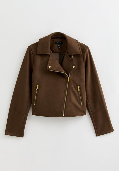 New Look - Suedette biker jacket - dk brown