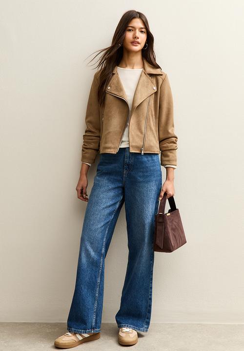 New Look - Suedette biker jacket - tan