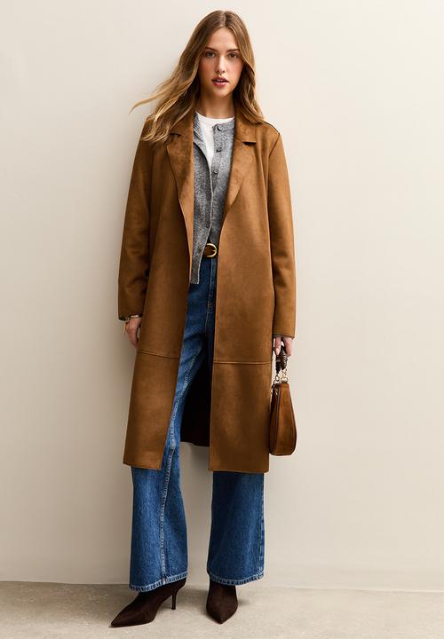New Look - Faux Suede Belted Duster Coat - tan