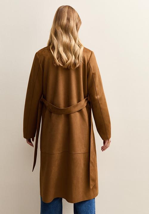 New Look - Faux Suede Belted Duster Coat - tan