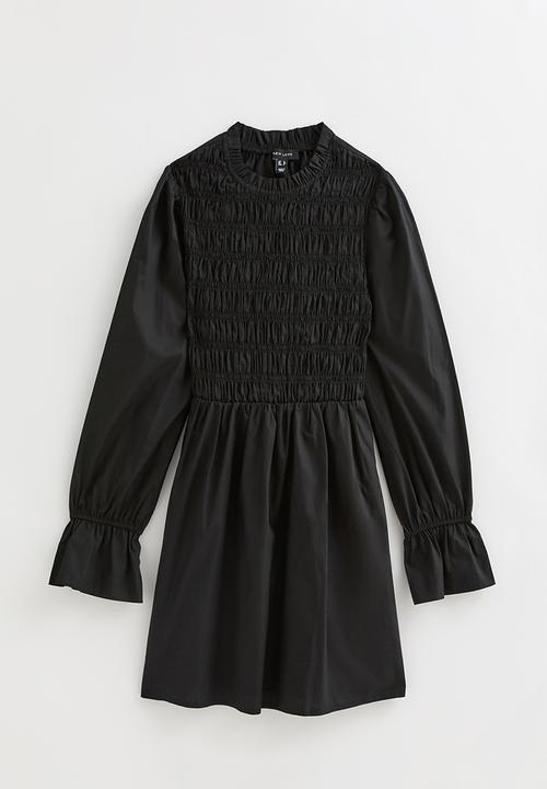 New Look - Ex ls poplin shirr bodice mini - black