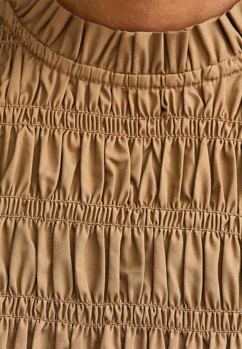 New Look - Ex ls poplin shirr bodice mini - camel