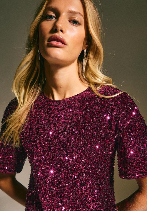 New Look - Go velvet sequin tee dress - dk burgundy