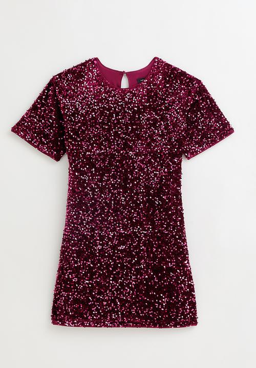 New Look - Go velvet sequin tee dress - dk burgundy