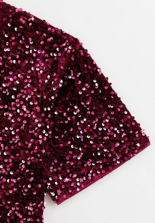 New Look - Go velvet sequin tee dress - dk burgundy