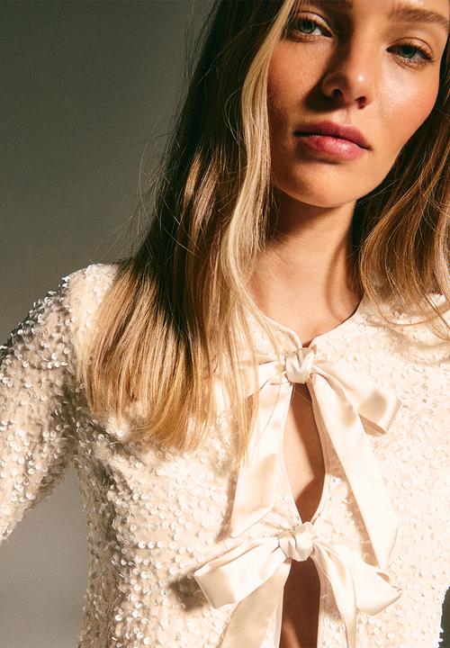 New Look - Go velvet  sequin fancy jacket - cream