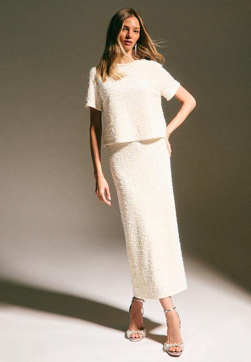 New Look - Go velvet sequin tee - cream
