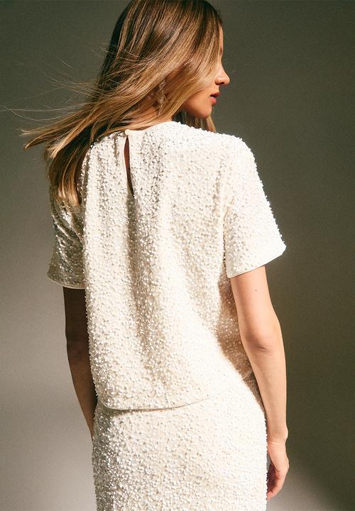 New Look - Go velvet sequin tee - cream