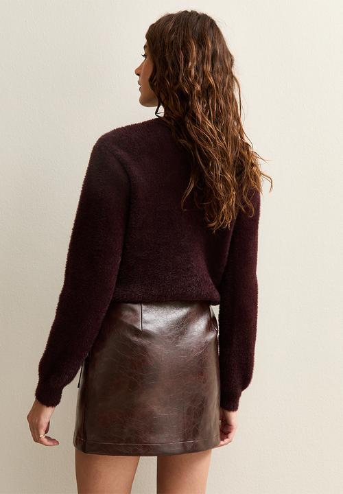 New Look - Cracked Faux Leather Mini Skirt - dk brown