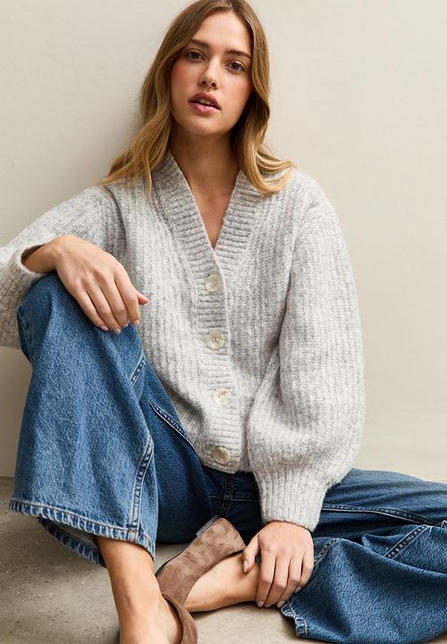 New Look - Chunky Knit V-Neck Cardigan - lt grey