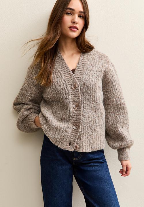 New Look - Chunky Knit V-Neck Cardigan - dk mink