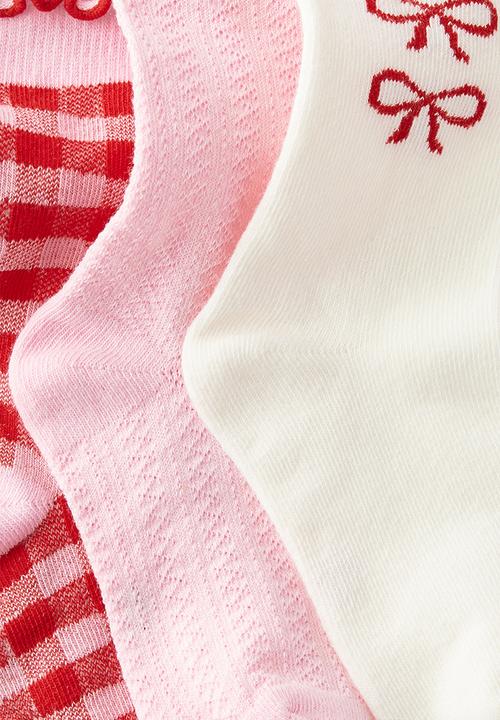 Cotton On - 3Pk Crew Socks - Blush Pink/Varsity Red Bows