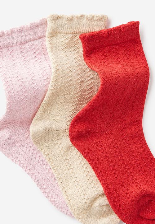 Cotton On - 3Pk Sparkle Socks - Gold/Red/Pink Shimmer