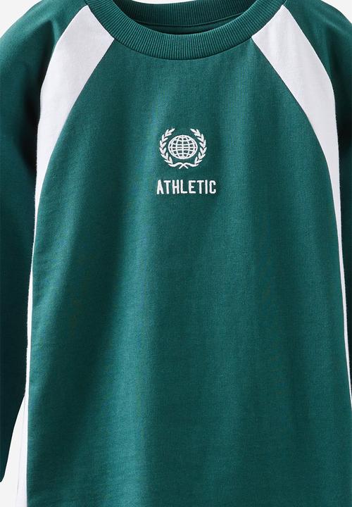 Cotton On - Moto panelled long sleeve tee - storm green/athletic
