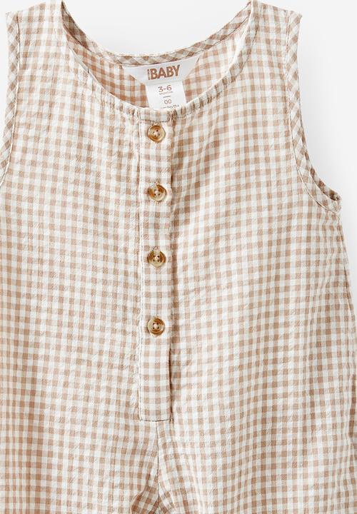 Cotton On - Willow Sleeveless Romper - Oatmilk Gingham