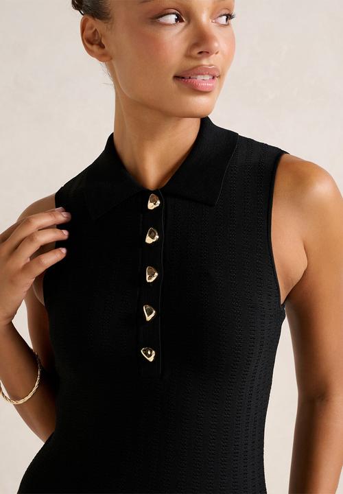 Forever New - Amari polo knit mini dress in black