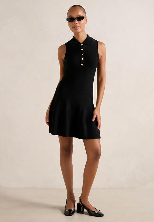 Forever New - Amari polo knit mini dress in black