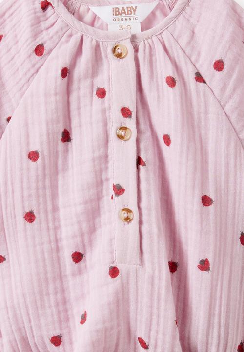 Cotton On - Organic Cotton Cheesecloth Bubblesuit  -  Thistle/Love Bugs
