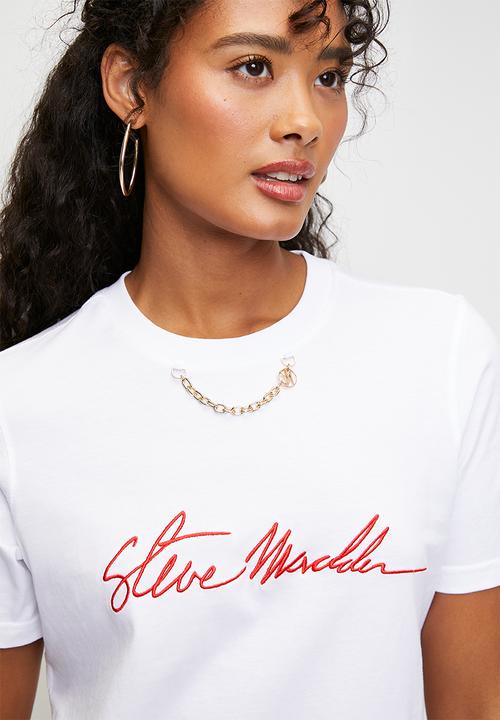 Steve Madden - Ladies theresa regular t-shirt with chain charm -  white