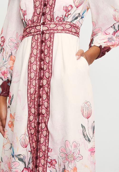 MILLA - Burgandy floral midi dress - multi 