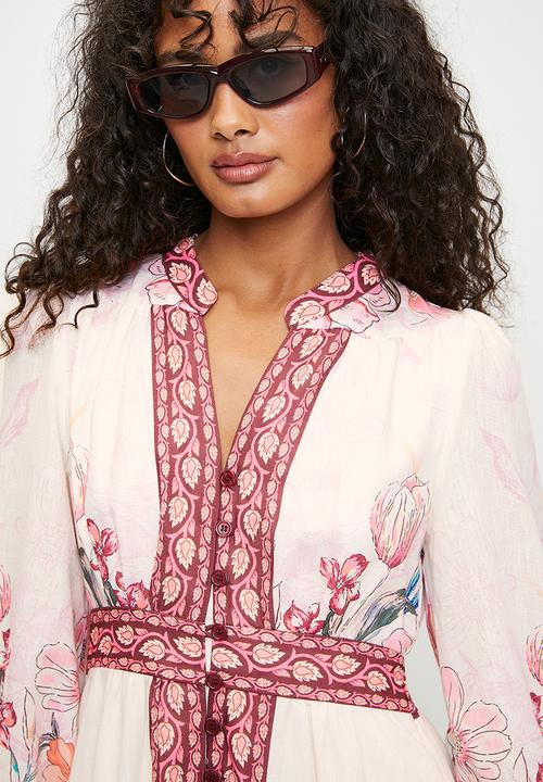 MILLA - Burgandy floral midi dress - multi 