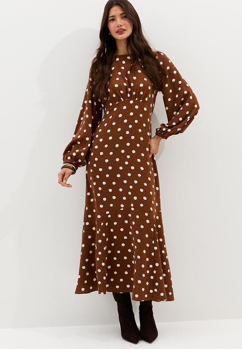 New Look - Dotty spot godet midi - brown