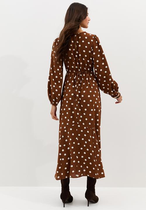 New Look - Dotty spot godet midi - brown