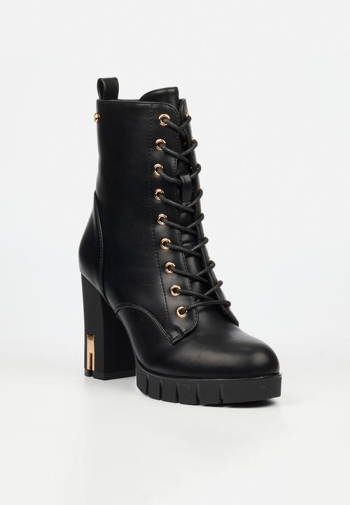 Miss Black - Darling 8 lace up platform block heel ankle boot - black