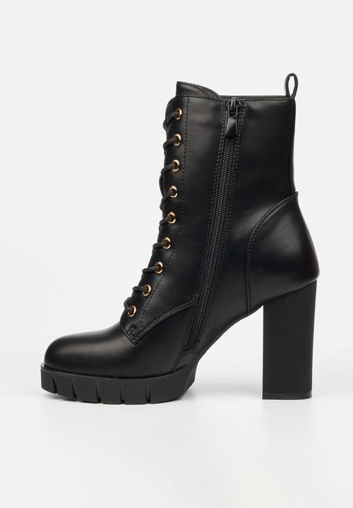 Miss Black - Darling 8 lace up platform block heel ankle boot - black