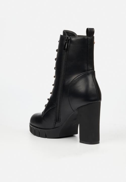 Miss Black - Darling 8 lace up platform block heel ankle boot - black