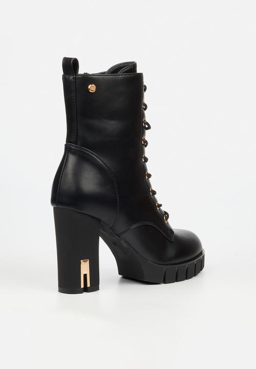 Miss Black - Darling 8 lace up platform block heel ankle boot - black